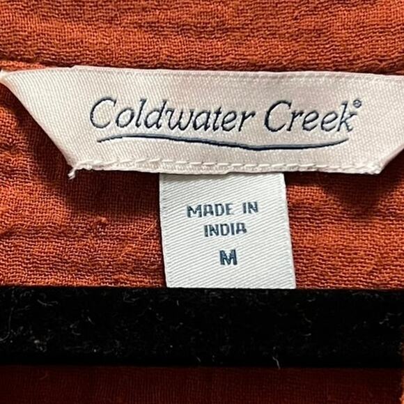 Coldwater Creek rust Orange Button Front Tie Waist Midi Dress Size Medium Fall - Picture 4 of 8